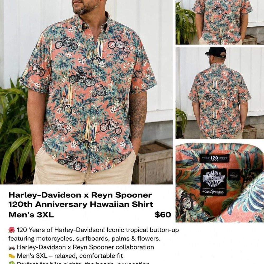Harley-Davidson x Reyn Spooner 120th Anniversary Hawaiian Shirt Mens 3XL Coral